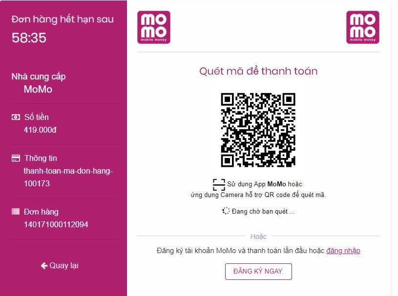 Quét mã để thanh toán quảng cáo Facebook bằng Momo